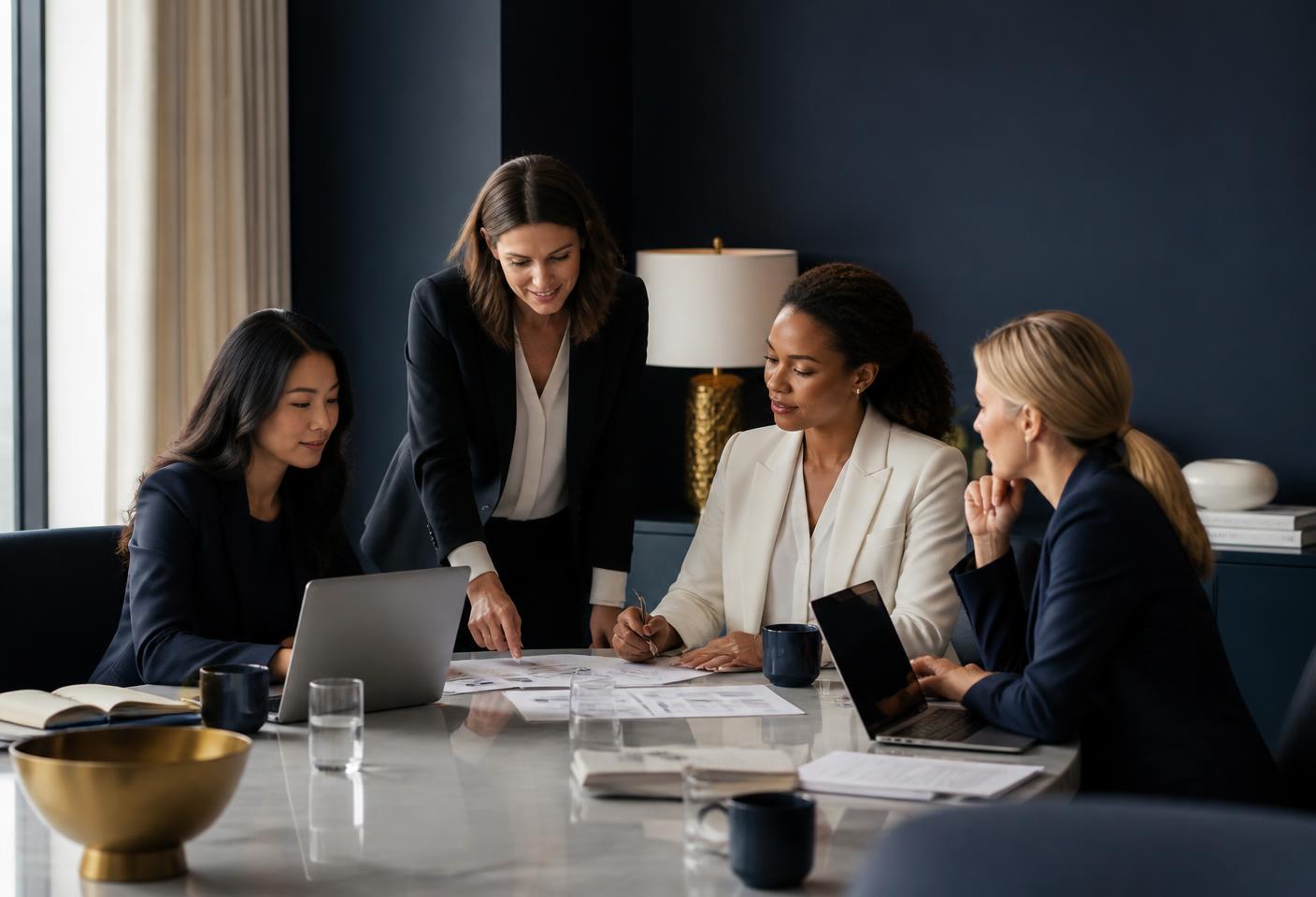 Professional women consultants reviewing a growth strategy together